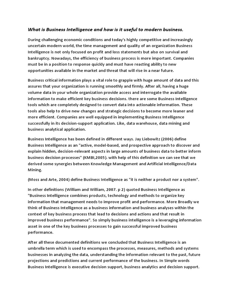 Understanding Business Intelligence Benefits | PDF | Business ...