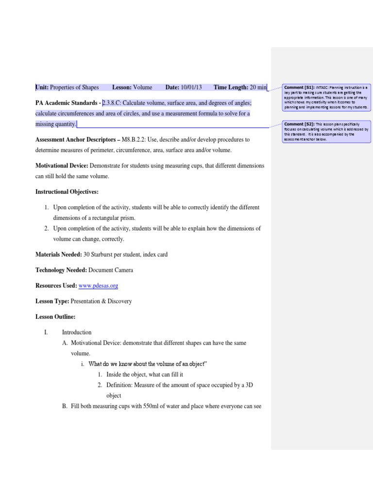 Starburst Volume Exploration Activity | PDF | Volume | Lesson Plan