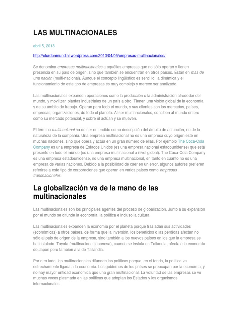 Impacto de las Multinacionales en la Globalización | PDF | Corporación ...