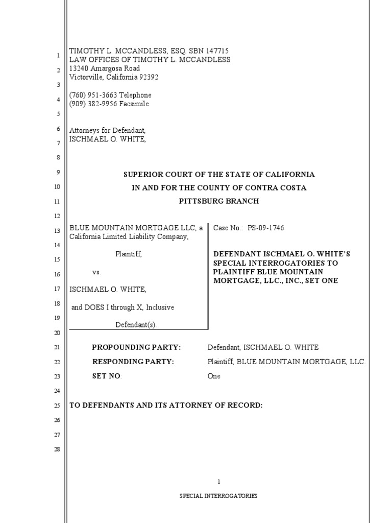 special interrogatories Bookkeeping Mortgage Law