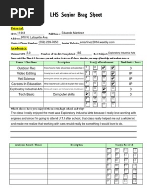 brag sheet