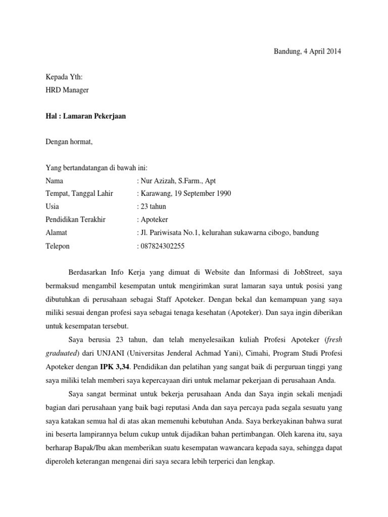 Contoh Curriculum Vitae Apoteker Terbaru