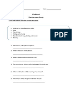 Example Worksheet About the Story of Enormous Turnip