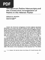 Wilson, the Qumran Psalms Manuscripts and the Consecutive Arrangement of Psalms in the Hebrew Psalter