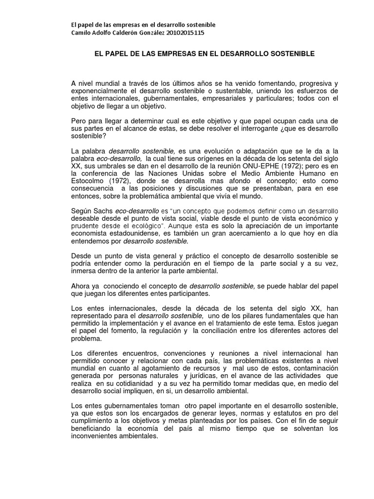 El Papel de Las Empresas en El Desarrollo Sostenible | PDF | Desarrollo ...