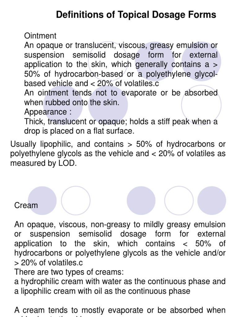 Topical Dosage Forms: Ointments, Creams, Gels | PDF | Emulsion ...