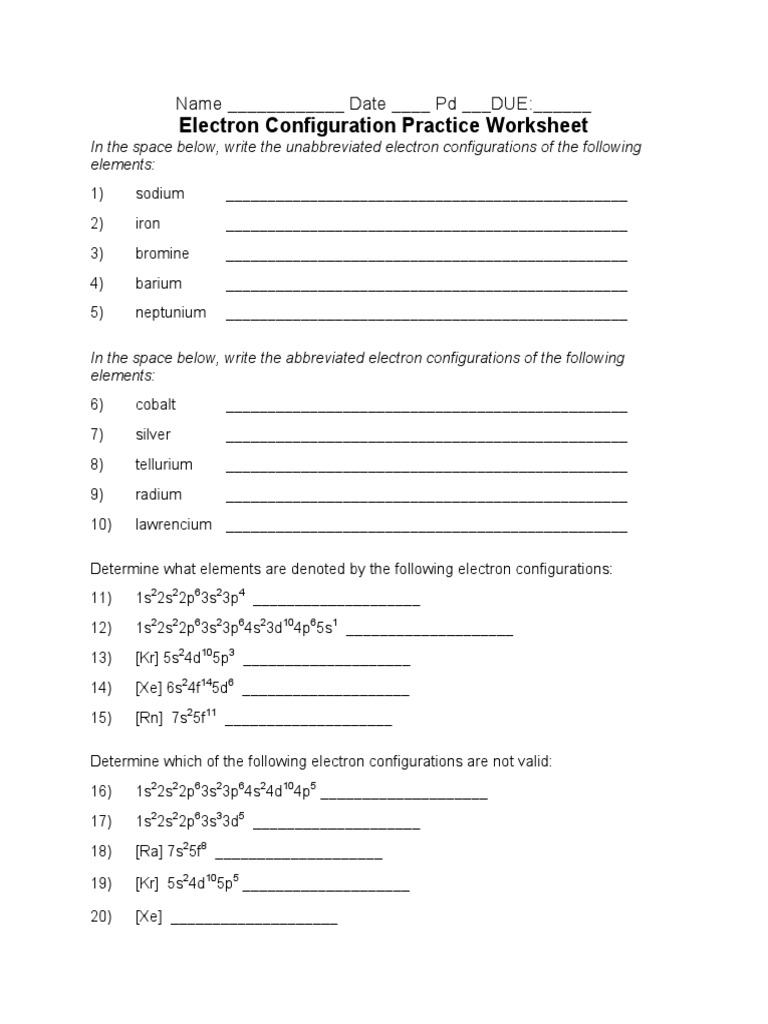 Extra Electron Configuration Practice  PDF With Regard To Electron Configuration Practice Worksheet Answers