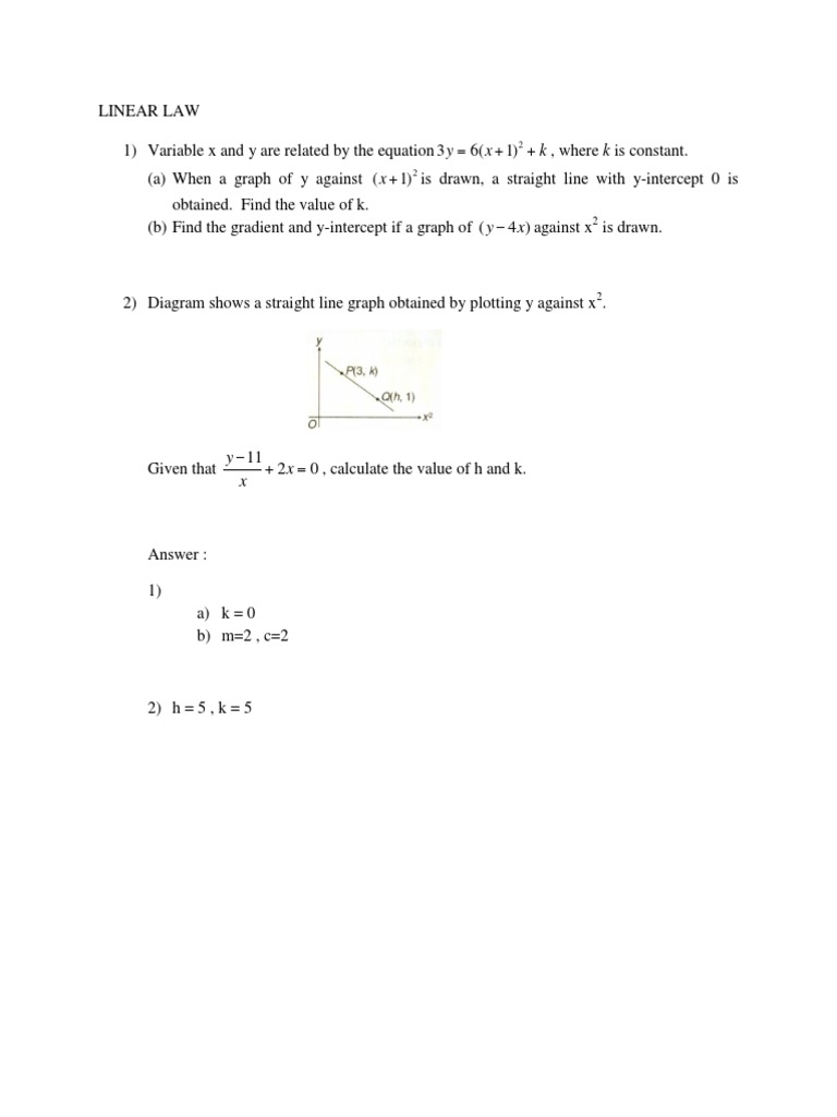 Linear Law: Graph Analysis and Calculations | PDF | Equations ...