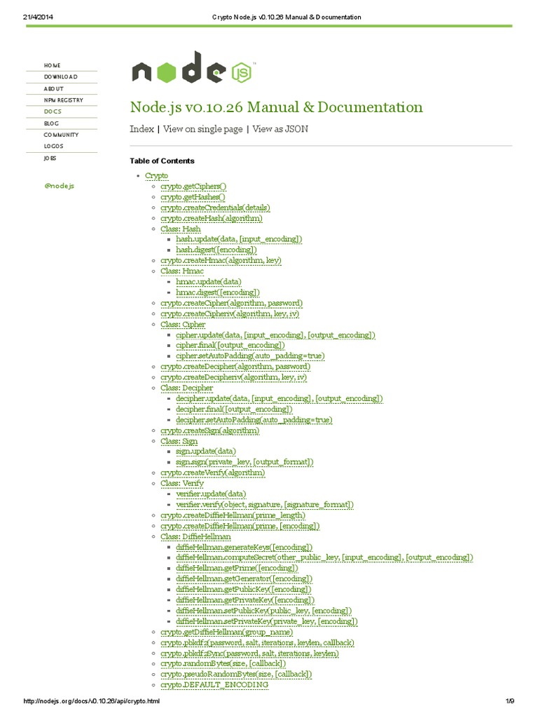 Node - Js v0.10.26 Manual & Documentation: Index View On Single Page View  As JSON | PDF | Key (Cryptography) | Security Technology