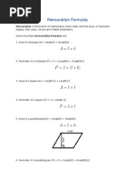 Mensuration Formulas