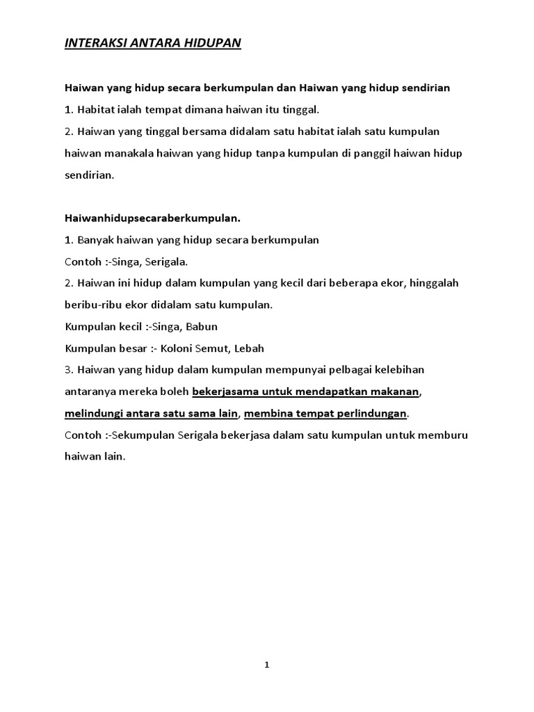 Kebaikan Haiwan Hidup Sendirian Berkumpulan Nota 1 Pdf