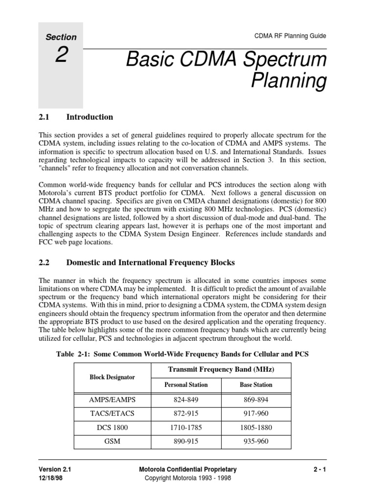 Basic CDMA Spectrum Planning | PDF | Cellular Network | Electromagnetic ...