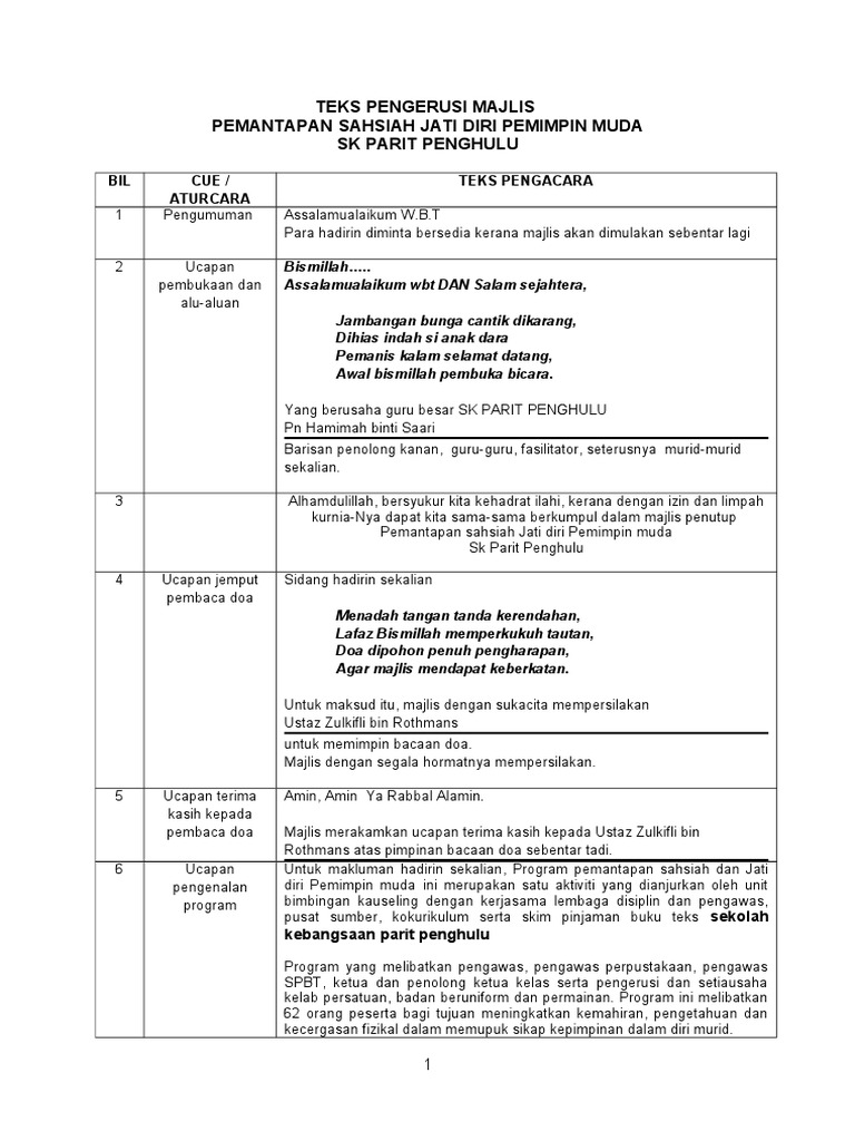 Teks Ucapan Pembukaan Majlis - TaryntinGamble