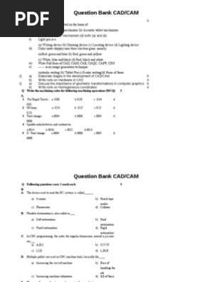 Question Bank Cad Cam Machines Puter Aided Design