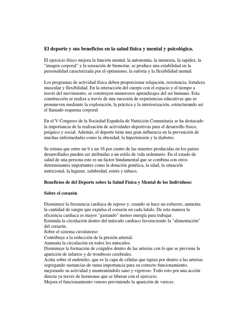 Beneficios del Deporte en la Salud | PDF | Ejercicio físico ...