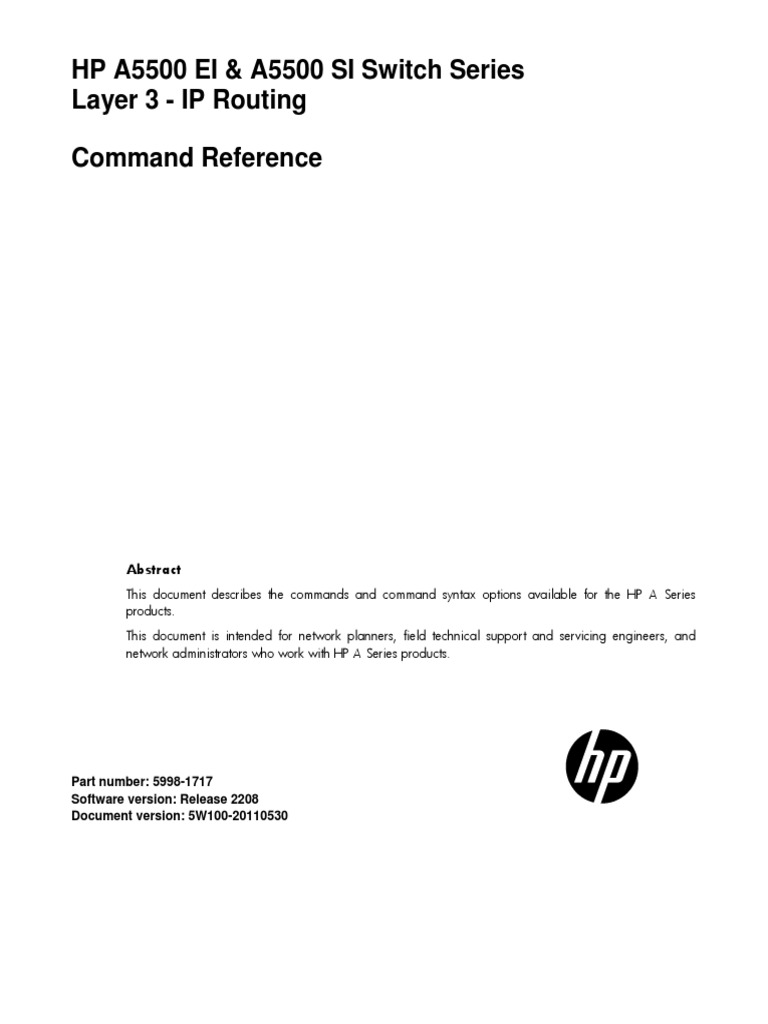HP A5500 EI & A5500 SI Switch Series Layer 3 - IP Routing Command ...