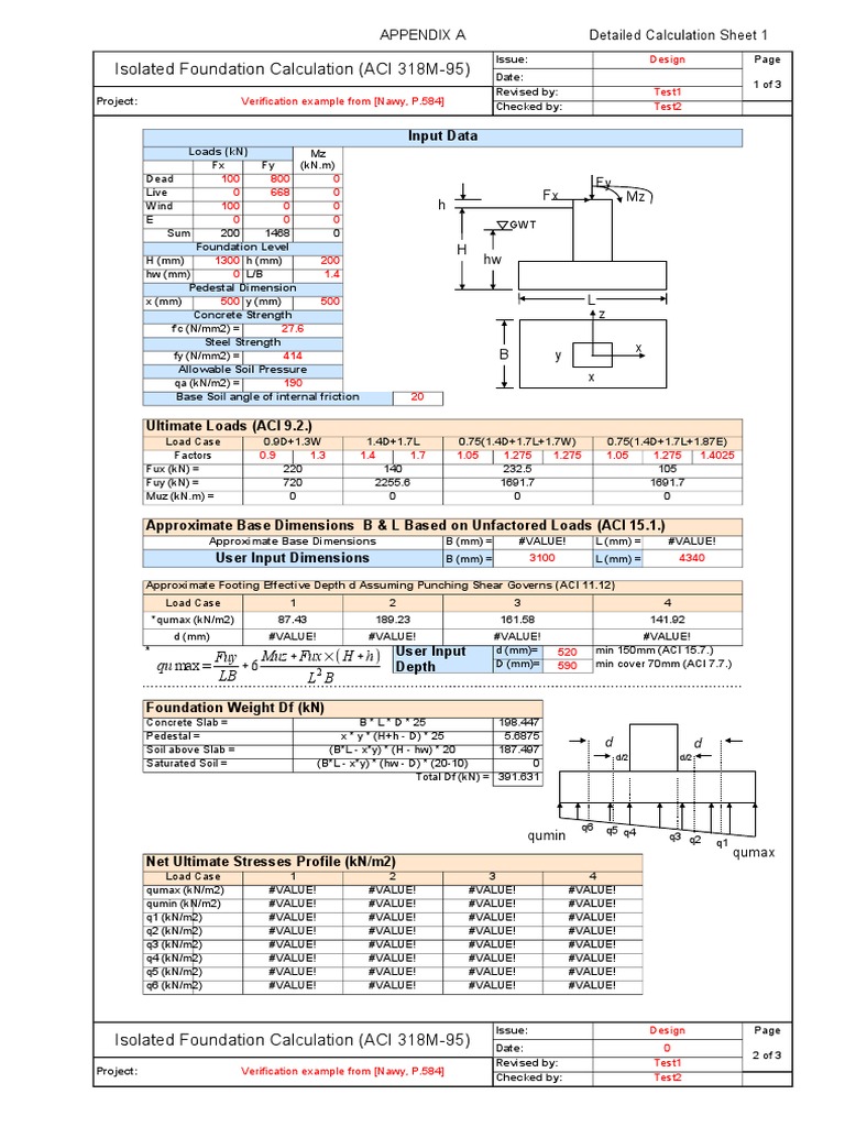 Footing Design Aci PDF Structural Engineering Applied And