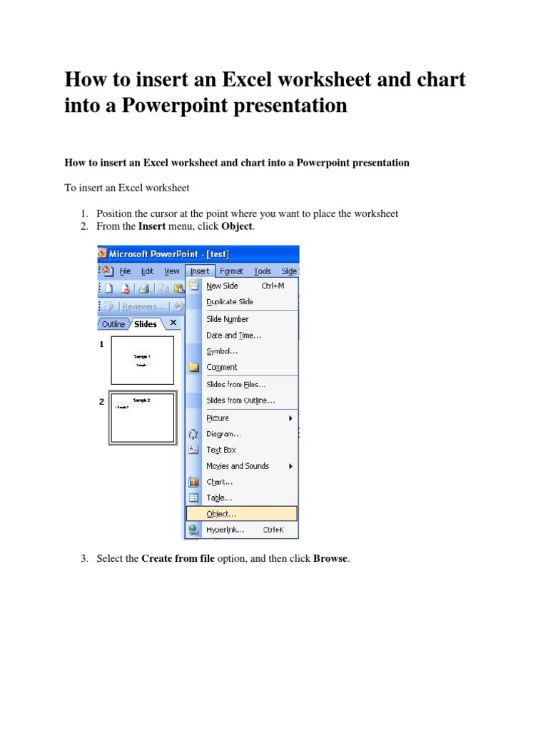Insert Excel into PowerPoint Guide | PDF | Computers