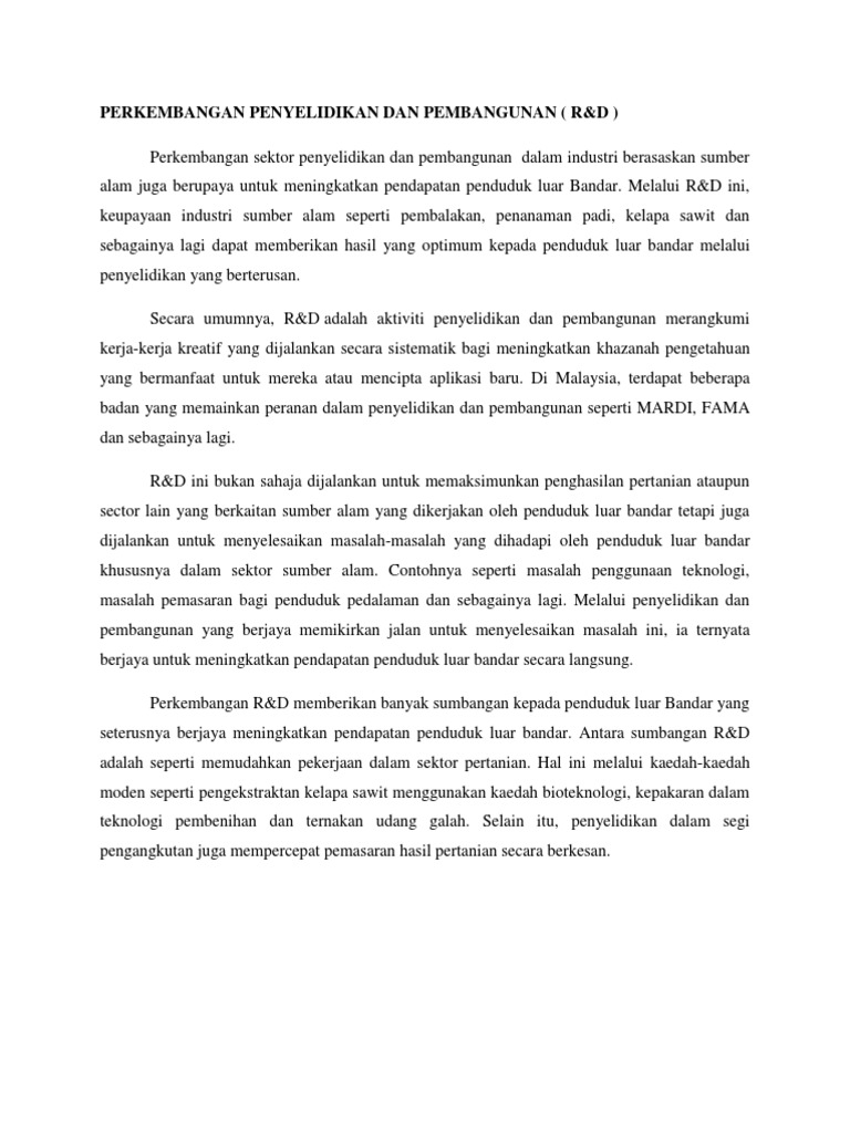 Perkembangan Penyelidikan Dan Pembangunan R D Pdf