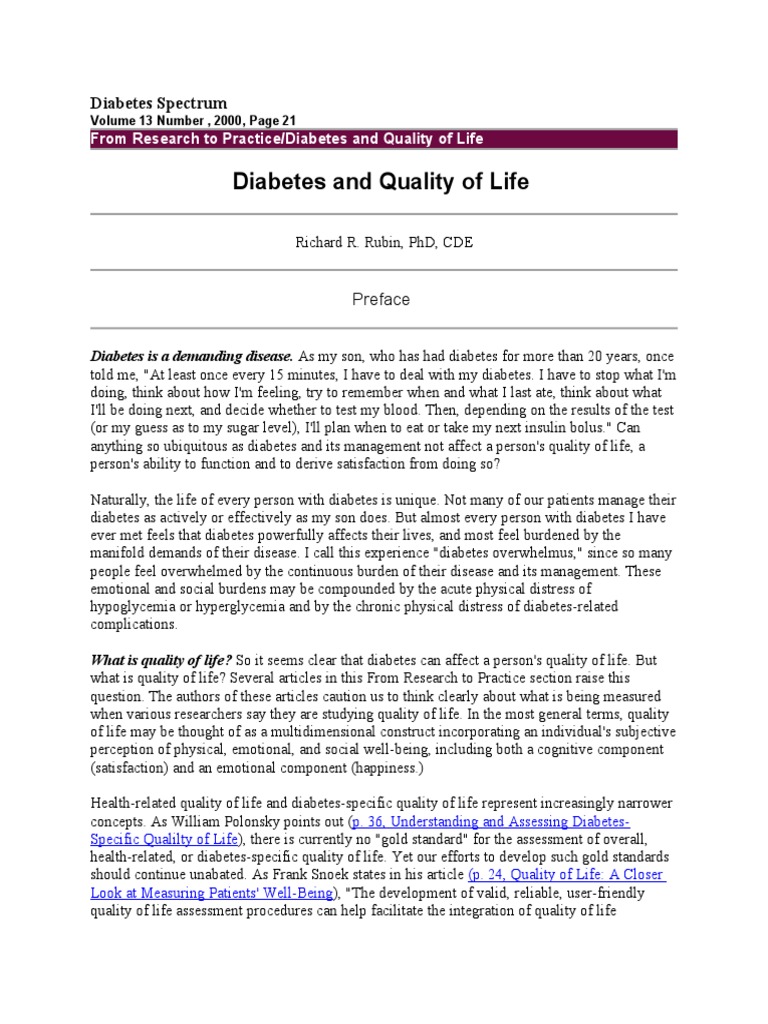 Quality of Life & Diabetes | PDF | Diabetes Management | Quality Of Life