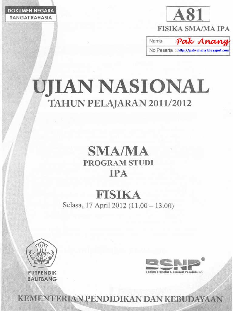 Pembahasan Soal UN Fisika SMA 2020 Paket A81 Zona D Pembahasan Soal UN Fisika SMA 2020 Paket A81 Zona D