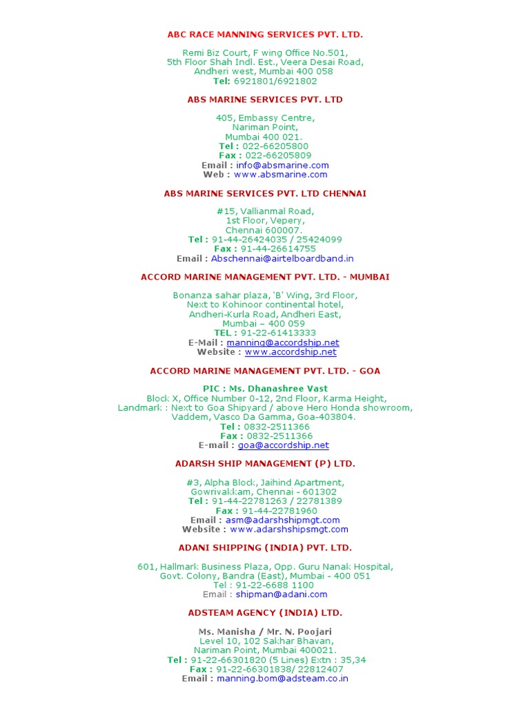 List of All Shipping Companies in Mumbai With Address