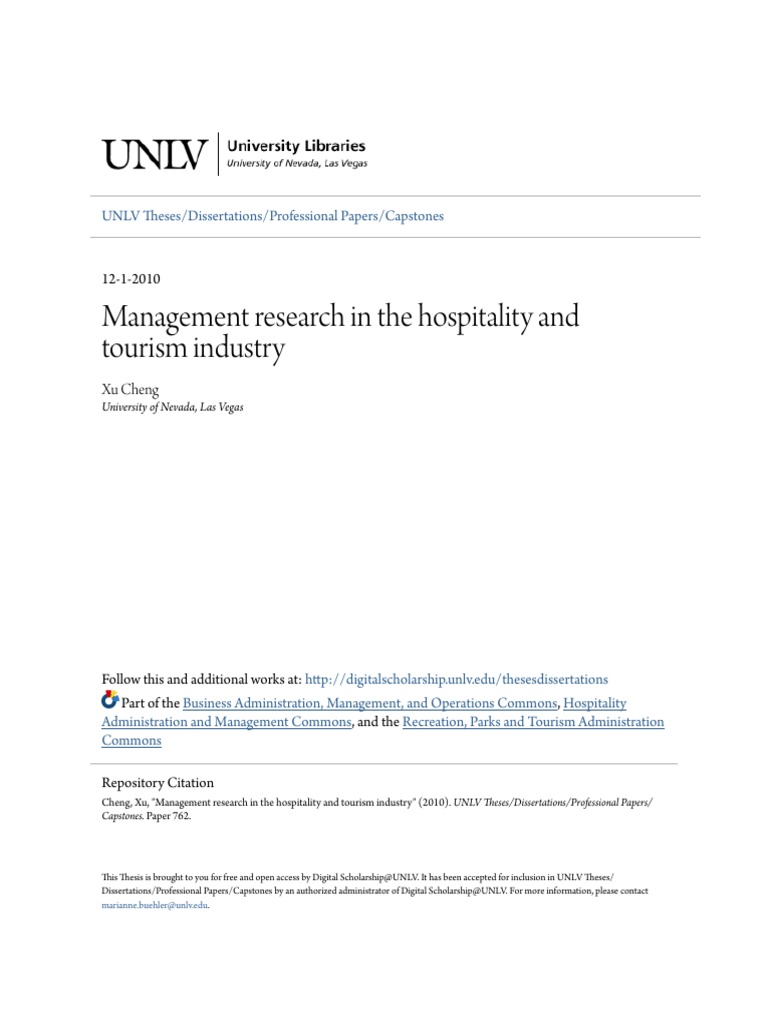 Management Research in the Hospitality and Tourism Industry | Thesis