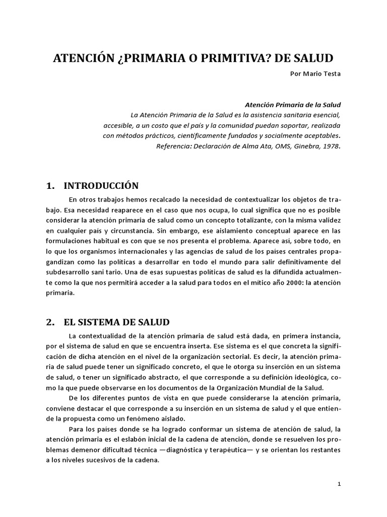 Mario Testa. Atención ¿Primaria o Primitiva | PDF | Democracia ...