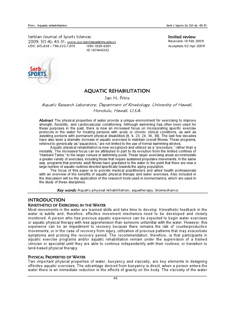 Benefits of Aquatic Rehabilitation | PDF | Self-Improvement