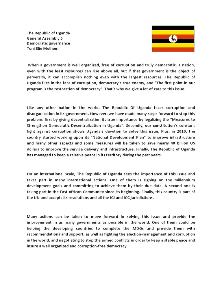 Position Paper For Mun Sample Uganda Corruption