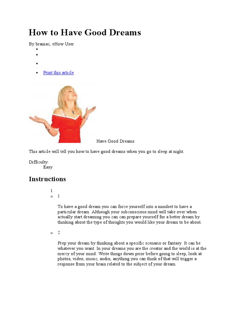 How To Have Good Dreams PDF Dream Lucid Dream