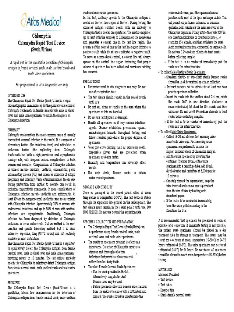 Chlamydia Chlamydia Rapid Test Device (Swab/Urine) PDF Infection Sexually Transmitted