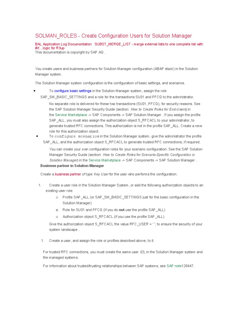 SAP Solution Manager User Roles Guide | PDF | Computers