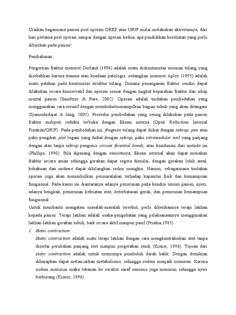 Pelaksanaan Mobiliasi Pasien Post Operasi OREF Atau ORIF | PDF ...