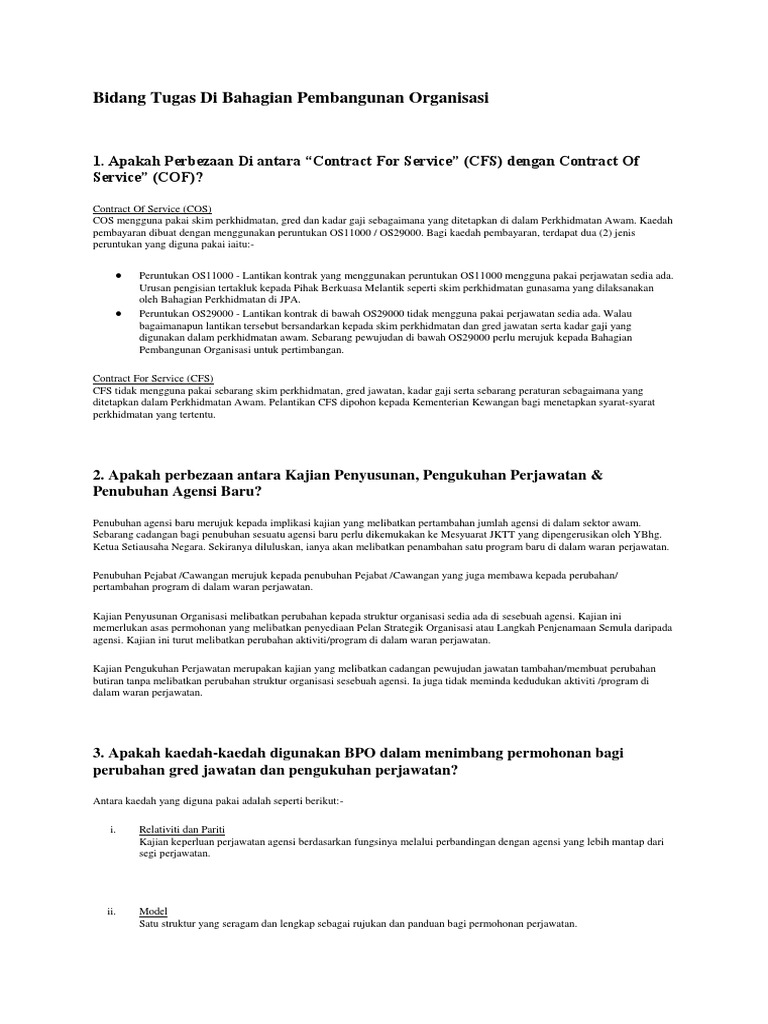 Bidang Tugas Di Bahagian Pembangunan Organisasi Pdf