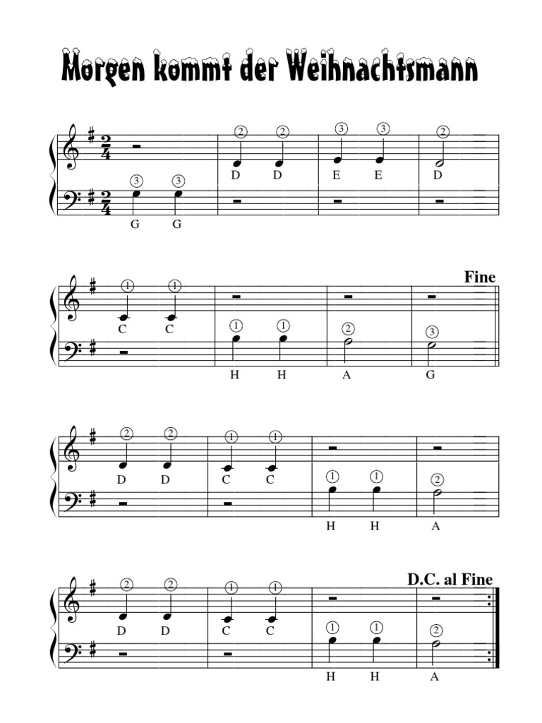 Morgen Kommt Der Weihnachtsmann (Weihnachtslied) - Klavier, Solo - Easy