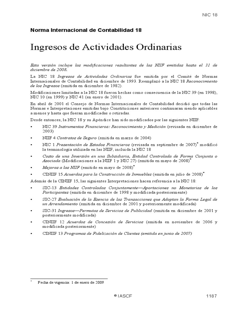 NIC 18 Ingresos de Actividades Ordinarias Completa