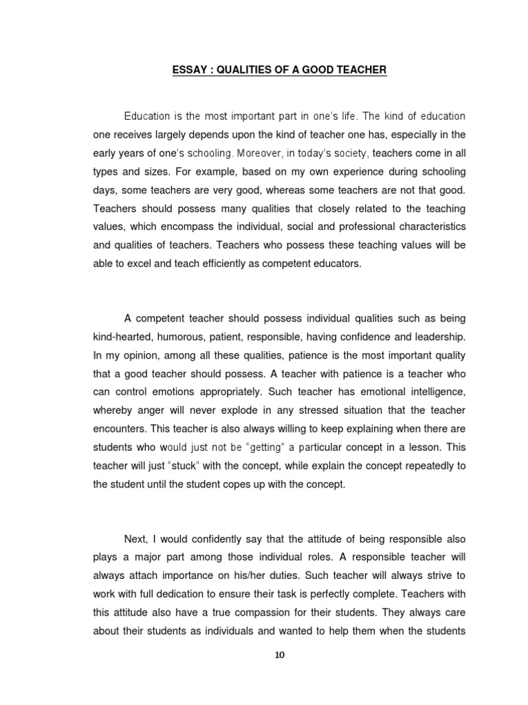 Essay - Qualities Of A Good Teacher | Pdf | Teachers | Action (Philosophy)