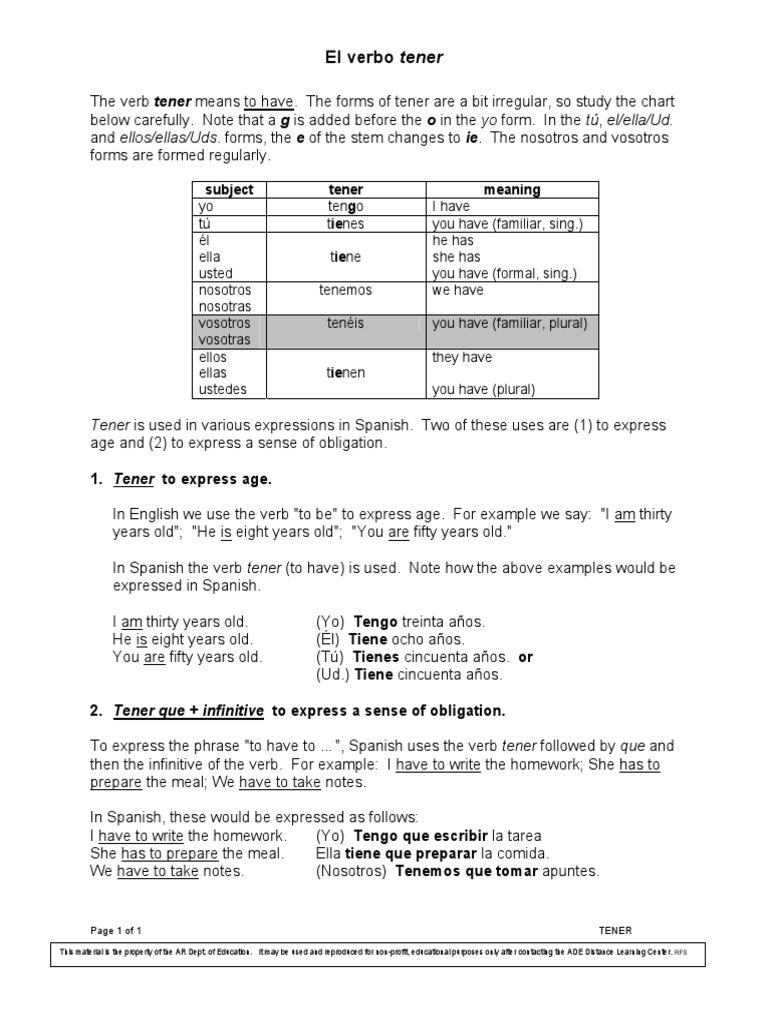Bv1ch6 Tener | PDF | Grammatical Conjugation | Linguistics