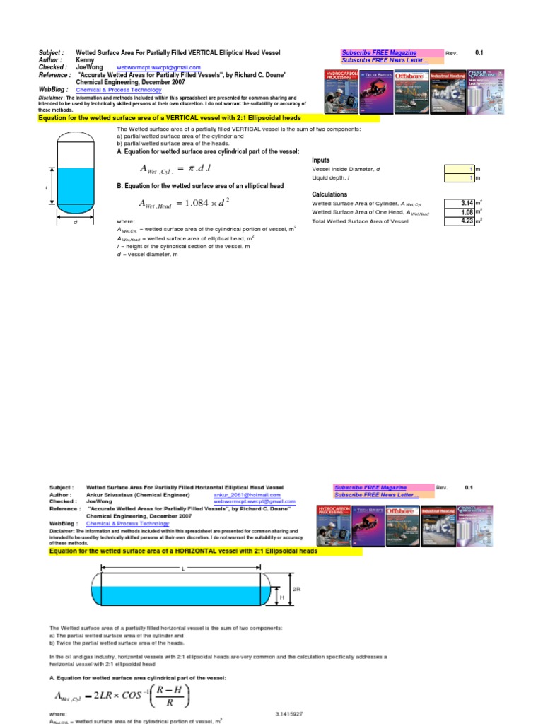 Wetted Surface Area Calculation for Partially Filled Vessels | PDF