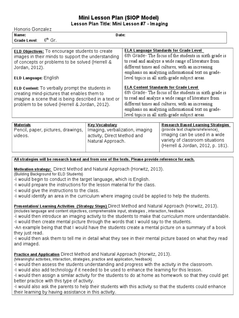 Edu 536 - Mini Lesson 7 | PDF | Lesson Plan | Curriculum