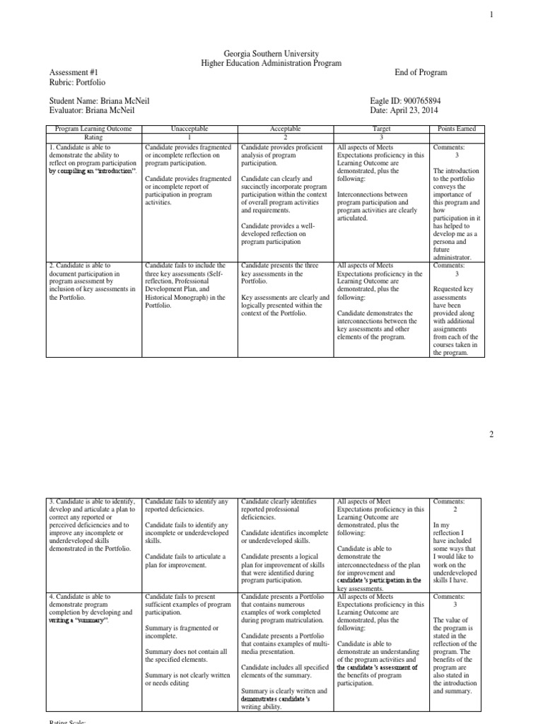 Portfolio Rubric PDF Educational Assessment Rubric (Academic)