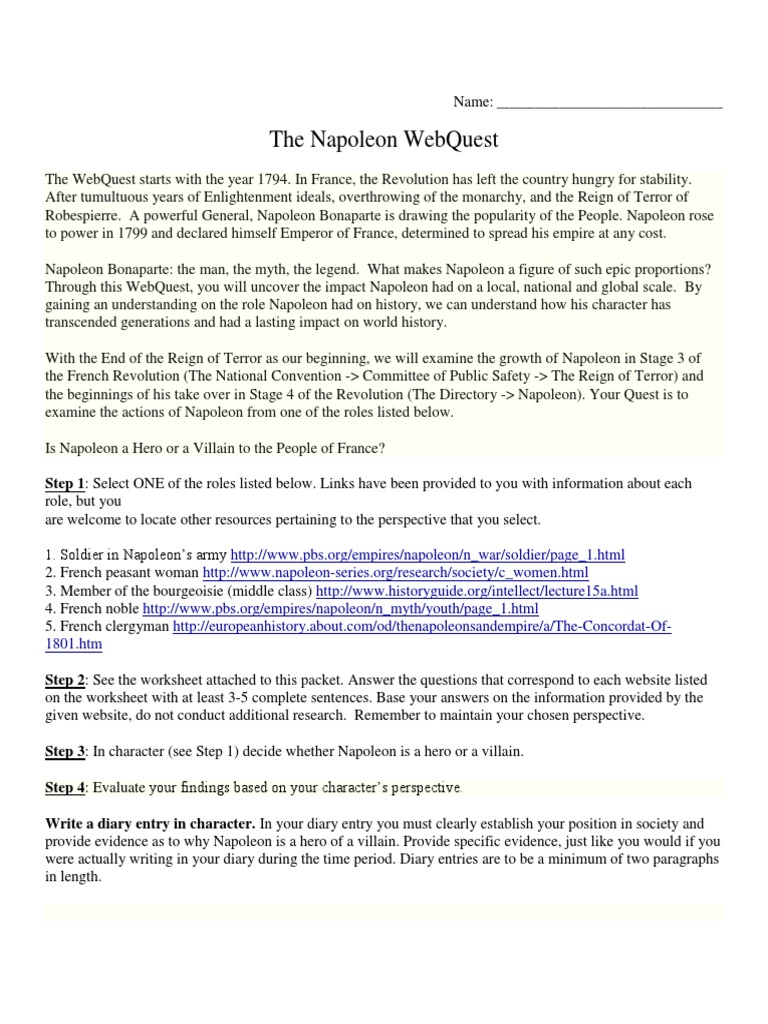 Webquest For Napoleon Napoleon Reign Of Terror