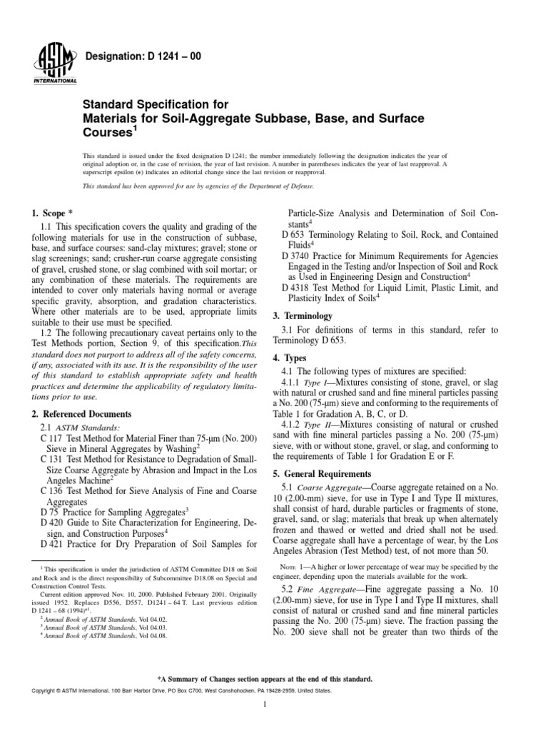 Standard Specification For Materials For Aggregate and Soil-Aggregate ...