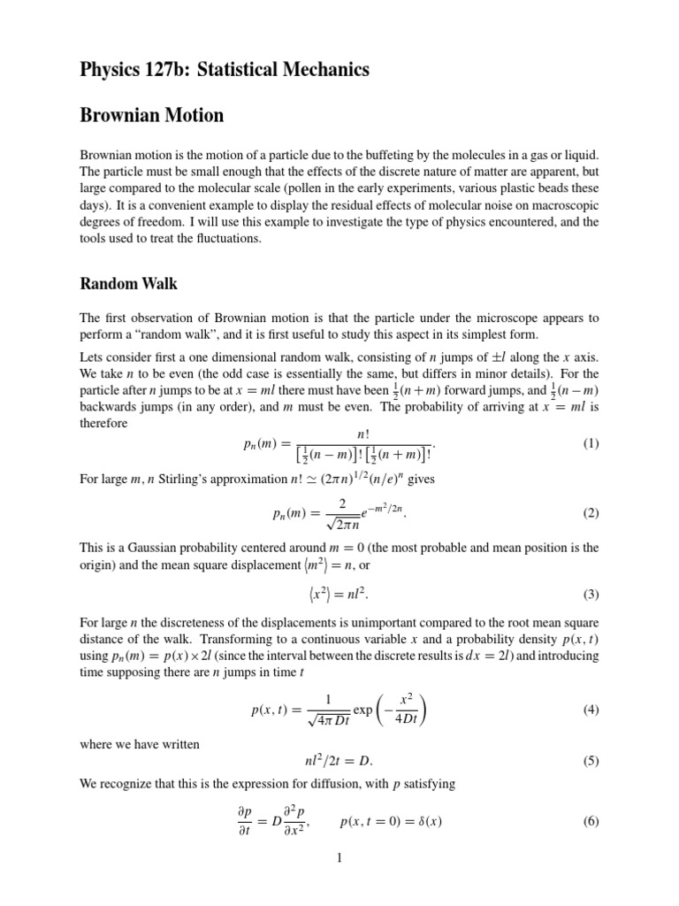 Physics 127b: Statistical Mechanics Brownian Motion: Random Walk | PDF ...