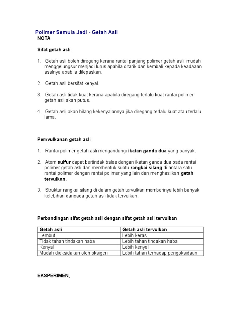 Perbandingan Getah Asli dan Tervulkan | PDF