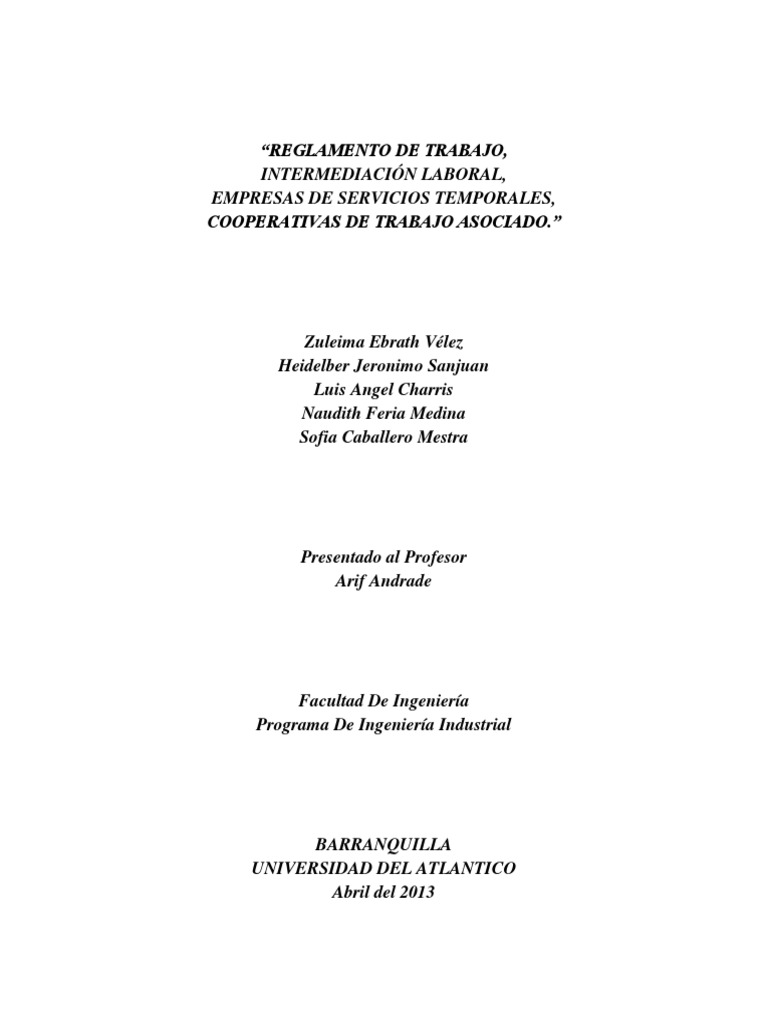 Reglamento Interno de Trabajo Esencial | PDF | Cooperativa | Derecho ...