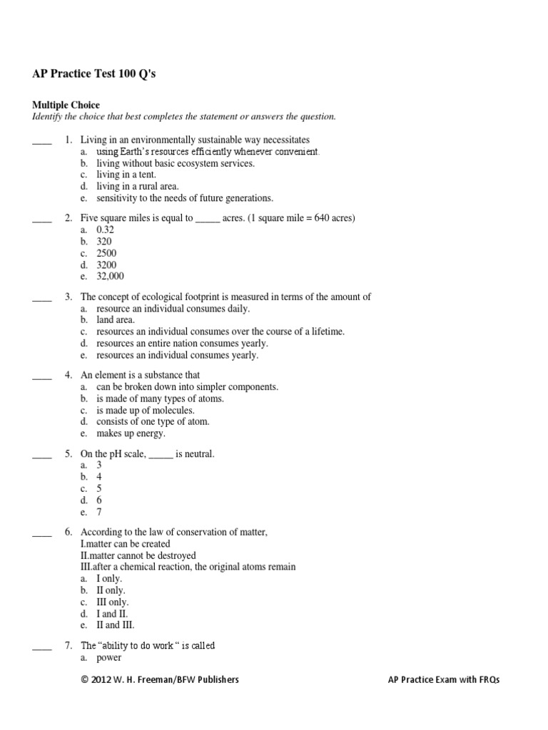 Ap Practice Exam With FRQ PDF Energy Development Carbon Dioxide