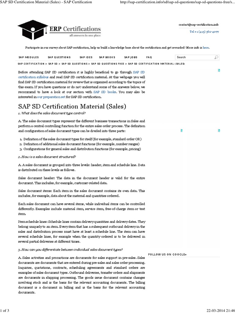 SAP SD Certification Study Material | PDF | Delivery (Commerce) | Invoice