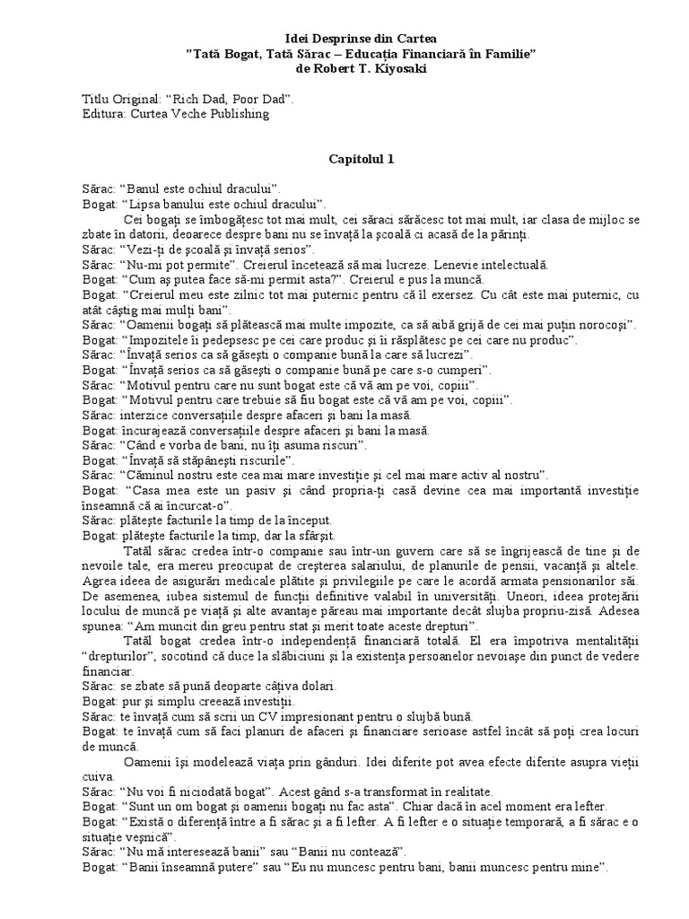 Kiyosaki Robert Tata Bogat Tata Sarac Rezumat